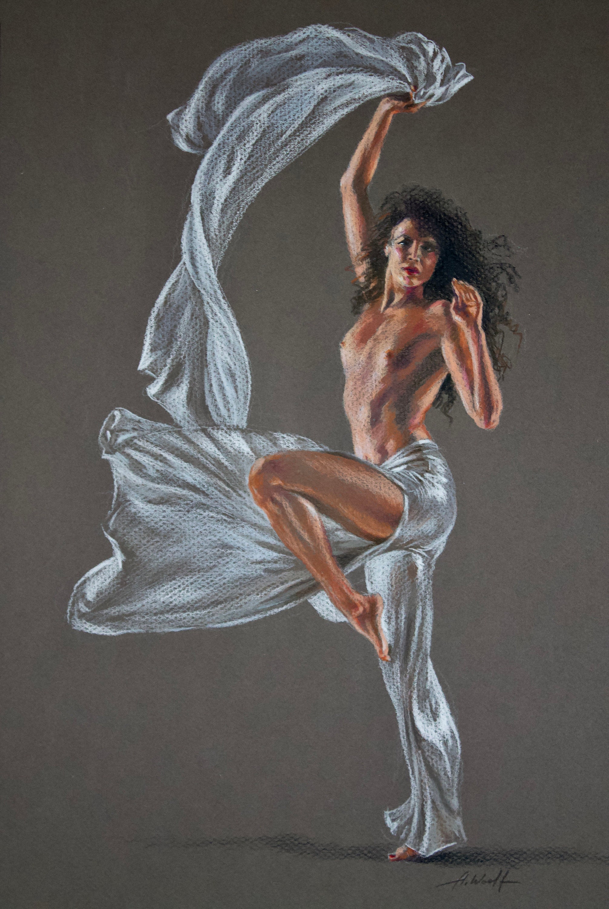 EROTIC ART NUDE Female Dancer Colored Pencil Drawing image photo