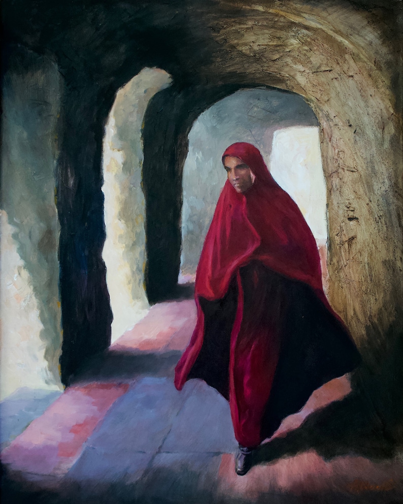 Ethiopian Muslim Woman walking in an ancient archway fine image 1