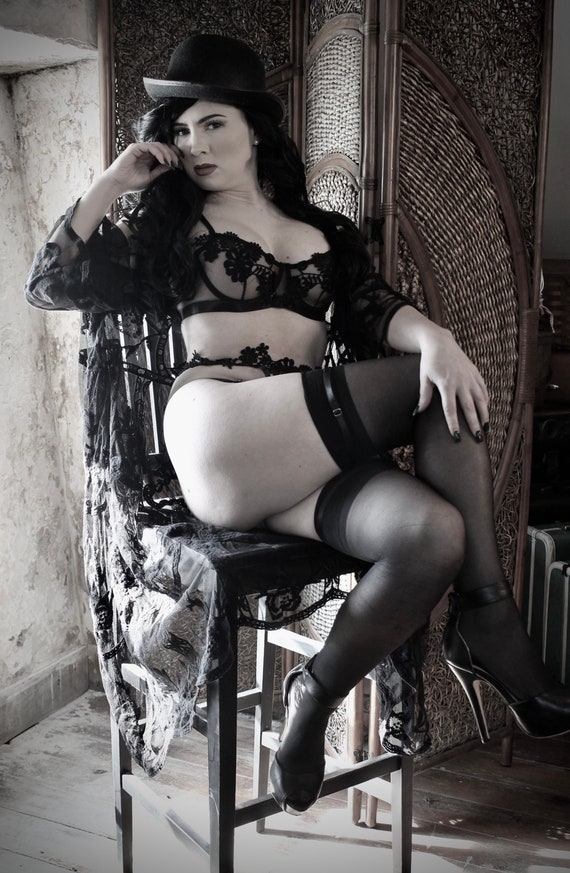 GLAMOUR PHOTOGRAPHY, VOLUPTUOUS woman in black lingerie, black and white  artistic photo.