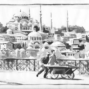 Istanbul Turkey Watercolor Painting Print: Cityscape Wall Art