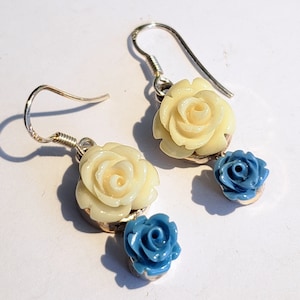 Flower White Jade Turquoise Earrings 925 Sterling Silver Turkish Handmade White Jade Turquoise Women Flower Earrings 3&quot; Turkish EarringS4-35