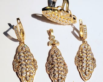 925 Silver Turkish Handmade White Earring Ring and Pendent Set , White Handmade Earring Ring Pendent Set 0020