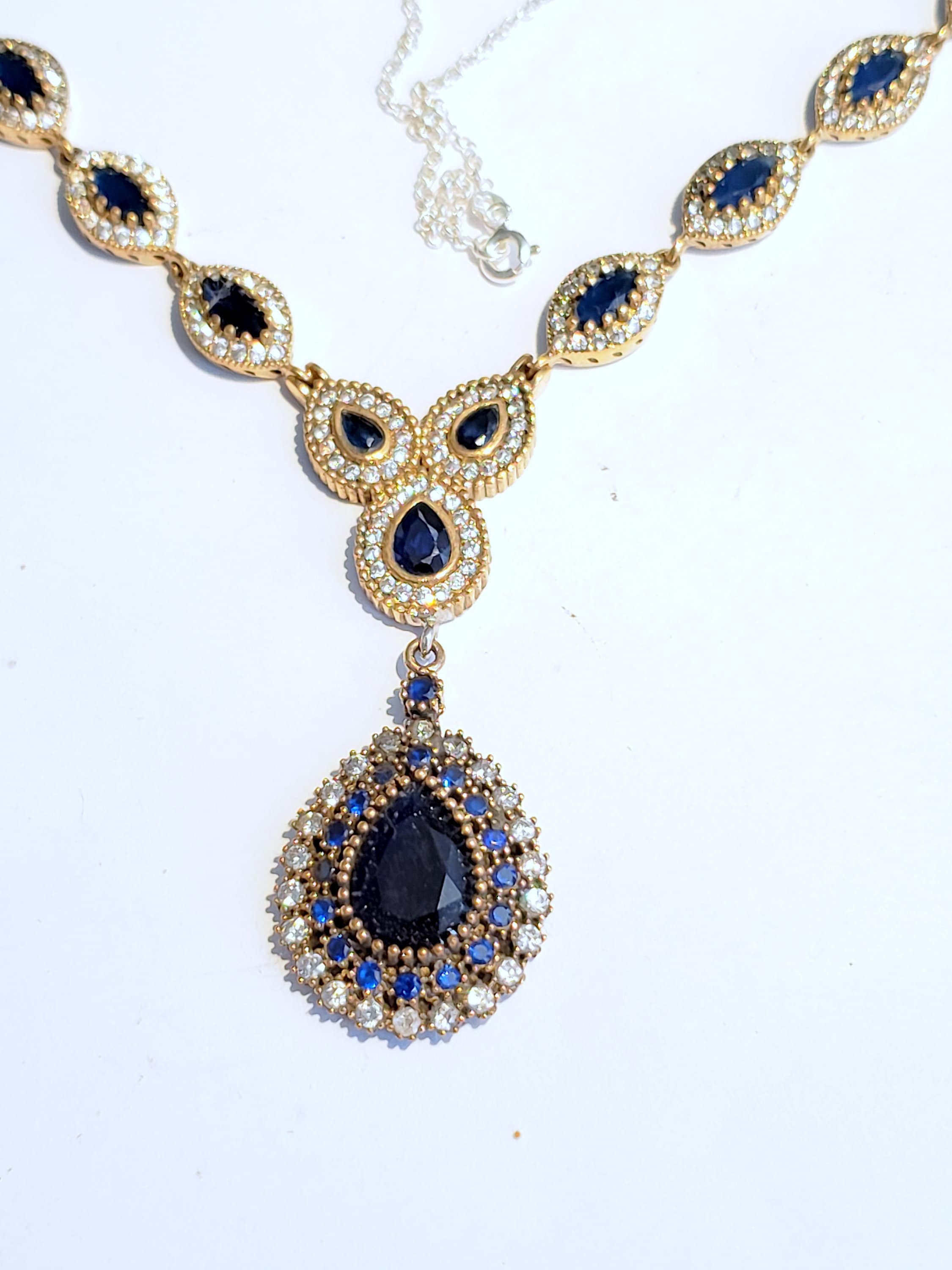 Sapphire Necklace Sterling Silver Necklace, Genuine Sapphire Necklace