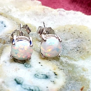 925 Sterling Silver White Opal stud Earring