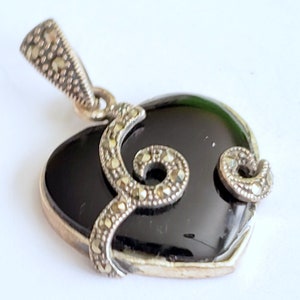 Black Onyx Silver Heart Pendent 925 Sterling Silver Turkish Handmade Black Onyx Silver Heart Women Pendent Turkish Silver Heart PendentS4-56