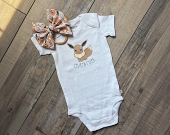 Eevee’n Cuter Baby Outfit | Eevee-Inspired Onesie & Bow | Handmade Infant Apparel, Gaming Family Gift
