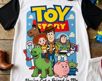 Youre Got Friend In Me Cartoonspeelgoedpersonages png, cartoon speelgoedvrienden png, kinderverjaardagssublimatie, T-shirt cowboy ruimteheld png