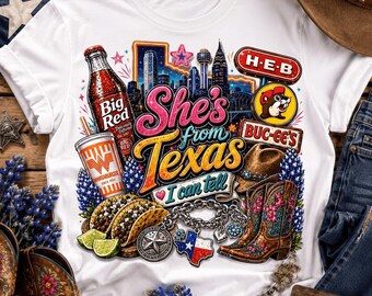 She's From Texas I Can Tell PNG, Colorful Texas Pride Sublimation, DTF Transfer Design, Texas Girl T-Shirt PNG Digital Download