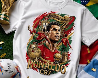 Ronaldo png voetbalshirtontwerp, Ronaldo CR7 png, Portugal voetballegende illustratie, WK 2026 fanart digitaal ontwerp