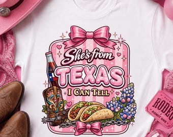 She's From Texas I Can Tell PNG, Colorful Texas Pride Sublimation, DTF Transfer Design, Texas Girl T-Shirt PNG Digital Download