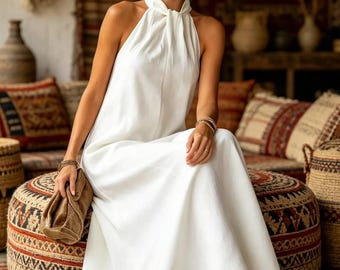 Women's Halter Neck Maxi Dress | Bohemian Chic Flowy Dress