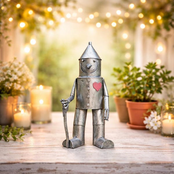 Estatua de jardín del Hombre de Hojalata – Escultura de resina caprichosa, regalo de décimo aniversario