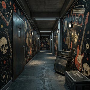 Vintage Rock Music Wallpaper, Peel and Stick Guitar Wall Mural, Non Woven Retro Band Wall Decor, Skull Wall Art
