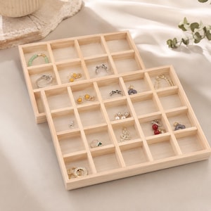 Wooden Jewelry Organizer Tray, Stackable Ring Earring Display Box, Portable Storage Holder