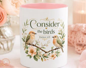 Spiritual Birds Illustration Accent Coffee Mug | Girly Bird Art 11oz 15oz