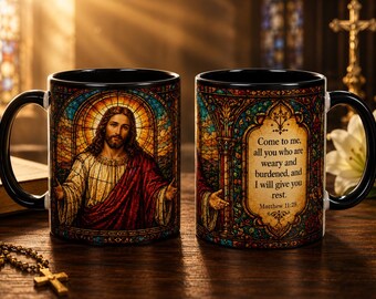Jesus Stained Glass Artwork Mug | Accent Coffee Mug 11oz or 15oz
