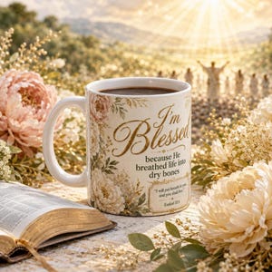 Bible Verse Mug, Ezekiel 37 Scripture Coffee Cup with Floral Design