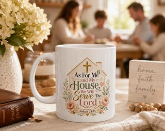 As For Me and My House Mug, Christian Family Gift, Joshua 24:15 Bible Verse Coffee Cup, Faith Home Decor Mug