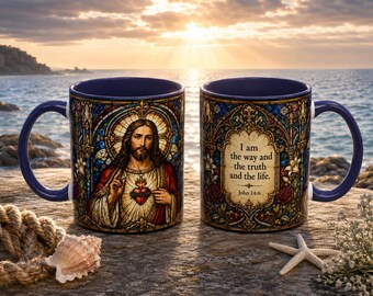 Sacred Heart Jesus Stained Glass Mug | Accent Coffee Mug