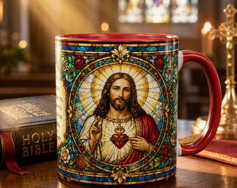 Sacred Heart Jesus Stained Glass Mug | Accent Coffee Mug 11oz 15oz