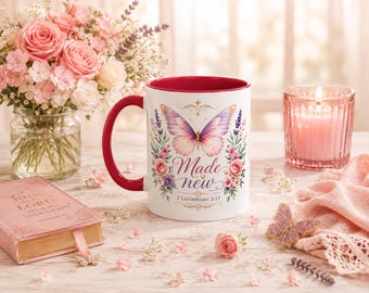 Biblical Butterfly Cup Accent Coffee Mug | Scripture Floral Ceramic