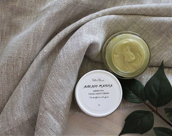 Avocado Matcha Green Tea Facial Night Cream- Natural Skin Care- Vegan- Lightly Scented Cream- Avocado Green Tea- Handcrafted Skincare