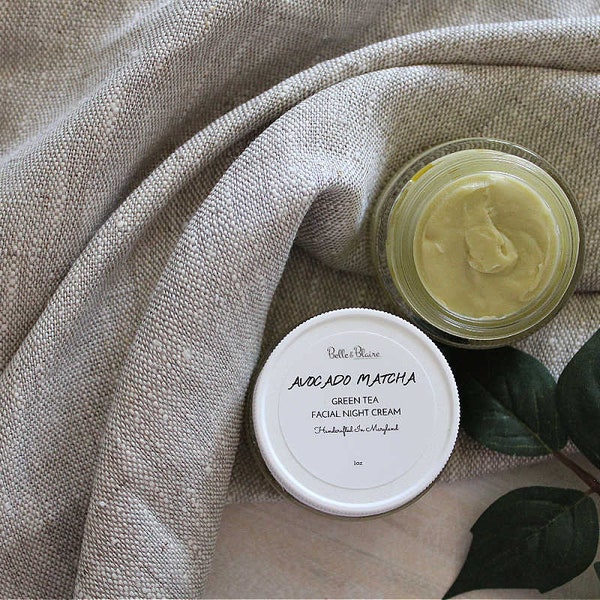 Avocado Matcha Green Tea Facial Night Cream- Natural Skin Care- Vegan- Lightly Scented Cream- Avocado Green Tea- Handcrafted Skincare