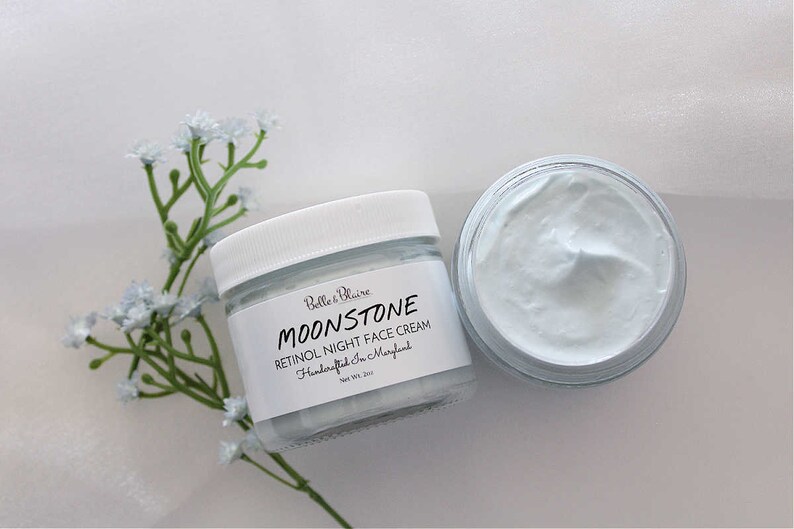 Moonstone Retinol Night Face Cream Gentle Formula Natural Skin Care Natural Facial Moisturizer Handmade Skincare Gift for Mom image 2