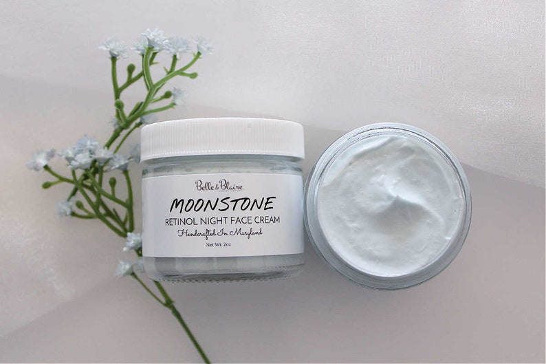 Moonstone Retinol Night Face Cream Gentle Formula Natural Skin Care Natural Facial Moisturizer Handmade Skincare Gift for Mom image 3