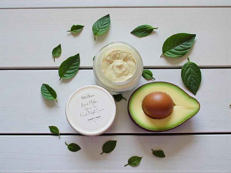 Avocado Matcha Green Tea Facial Night Cream- Natural Skin Care- Vegan- Lightly Scented Cream- Plant Based- Handcrafted Skincare afbeelding 3