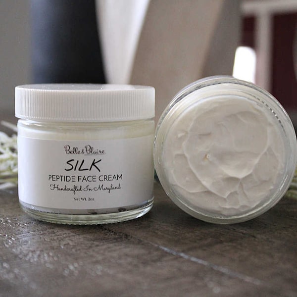 Silk Peptide Face Cream- Natural Facial Moisturizer- Antioxidants- Light Cream- Face Cream with Peptides- Handmade Skin Cream