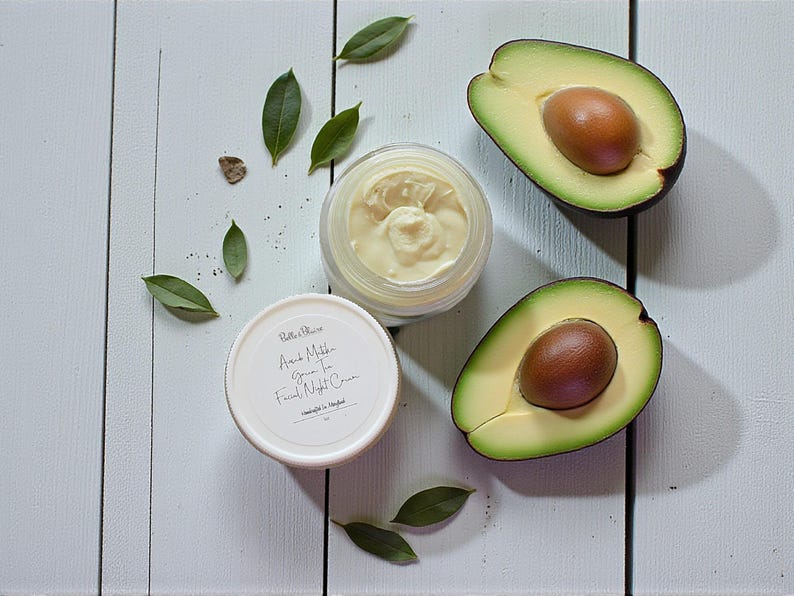 Avocado Matcha Green Tea Facial Night Cream- Natural Skin Care- Vegan- Lightly Scented Cream- Plant Based- Handcrafted Skincare afbeelding 2