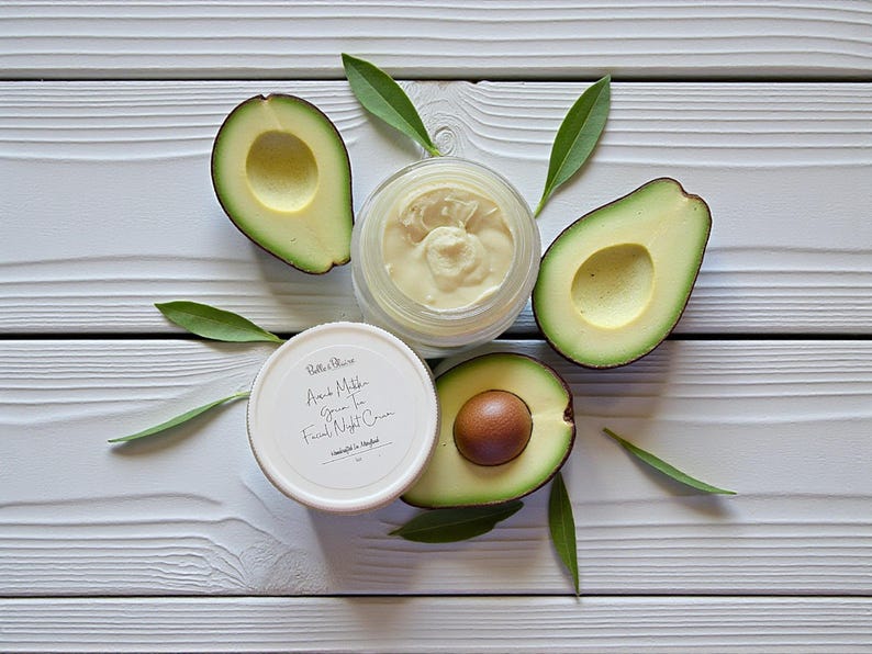 Avocado Matcha Green Tea Facial Night Cream- Natural Skin Care- Vegan- Lightly Scented Cream- Plant Based- Handcrafted Skincare afbeelding 5