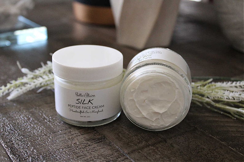 Silk Peptide Face Cream Natural Facial Moisturizer Antioxidants Light Cream Face Cream with Peptides Handmade Skin Cream image 2