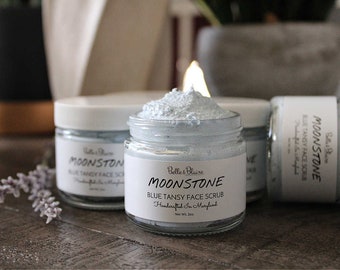 Moonstone Blue Tansy Face Scrub- Cleansing Scrub- Blue Tansy- Face Polish- Zero Waste Skincare- Handmade Skincare- Cruelty Free