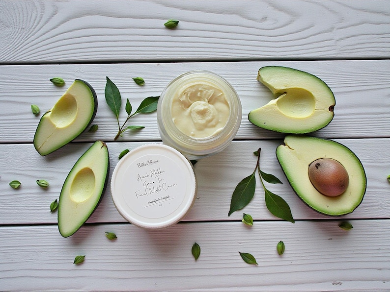 Avocado Matcha Green Tea Facial Night Cream- Natural Skin Care- Vegan- Lightly Scented Cream- Plant Based- Handcrafted Skincare afbeelding 1