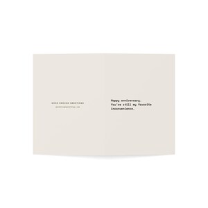 Funny Anniversary Card | "Happy anniversary. You're still my favorite inconvenience." | Deadpan Sarcastic Greeting Card, Blank Inside imagem 11