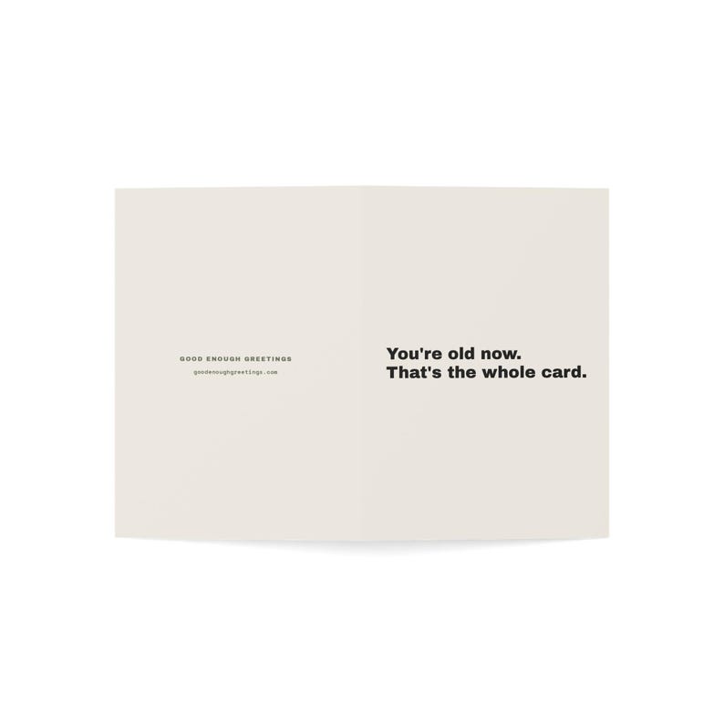 Funny Birthday Card | "You're old now. That's the whole card." | Deadpan Sarcastic Greeting Card, Blank Inside image 11