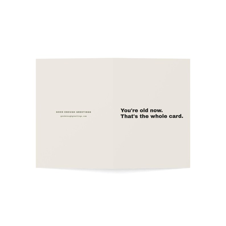 Funny Birthday Card | "You're old now. That's the whole card." | Deadpan Sarcastic Greeting Card, Blank Inside image 3
