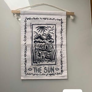 Toad themed Tarot cards.                                individual Lino printed fabric wall hanging