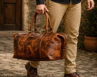 Large Leather Duffle Bag, Full Grain Leather Travel Bag, Weekender Bag, Handmade Overnight Bag, Carry On Duffel, Gift for Him