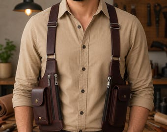 Brown Leather Chest Harness Bag for Men, Adjustable Crossbody Utility Holster Bag, Handmade Shoulder Chest Rig, Phone Wallet Travel Bag