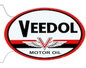 GAS STATION SIGN Nostalgic Veedol Motor Oil 12 quot X 18 quot Inch Oval 22 Ga. Steel Double Sided Flange Garage Art Sign.