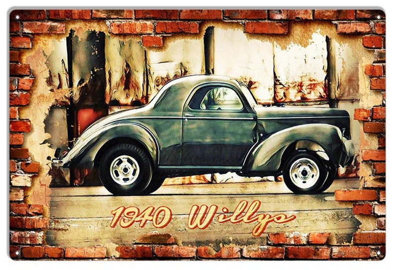 GARAGE ART SIGNS 1940 Willys 12 X 18 Aged .040 | Etsy