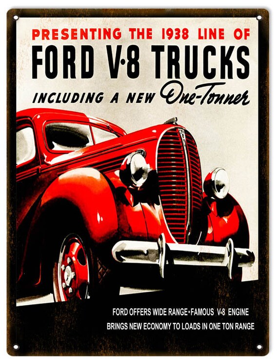 Vintage Style Signs 1938 Ford Famous V 8 Advertising Etsy
