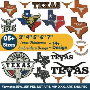 Maschinenstickerei-Design Texas Oklahoma, Texas-Randform, trendiges Design, Universitätslogo, individueller Aufnäher, Logo in über 5 Größen, sofortiger Download