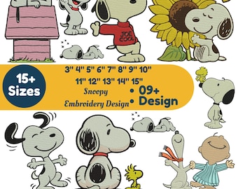 Snoopy Machine Embroidery Design Kids Cartoon Embroidery Design Cute Snoopy Trendy Embroidery 15+Size 3 inch to 15 inch All Formats Download