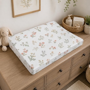 Floral Changing Pad Cover, Wildflower Nursery Decor, Neutral Baby Changing Table Cover, Botanical Baby Bedding, Baby Shower Gift