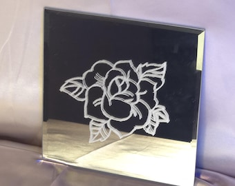 Rose Bloom Mirror | Hand Engraved Rose Mirror | Floral Decor | Botanical Wall Art | Romantic Gift | Handmade Mirror | 5x5 Mirror