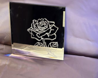 Eternal Rose Mirror | 8x8 Hand Engraved Rose Mirror | Romantic Floral Decor | Botanical Wall Art | Anniversary Gift | Handmade Mirror